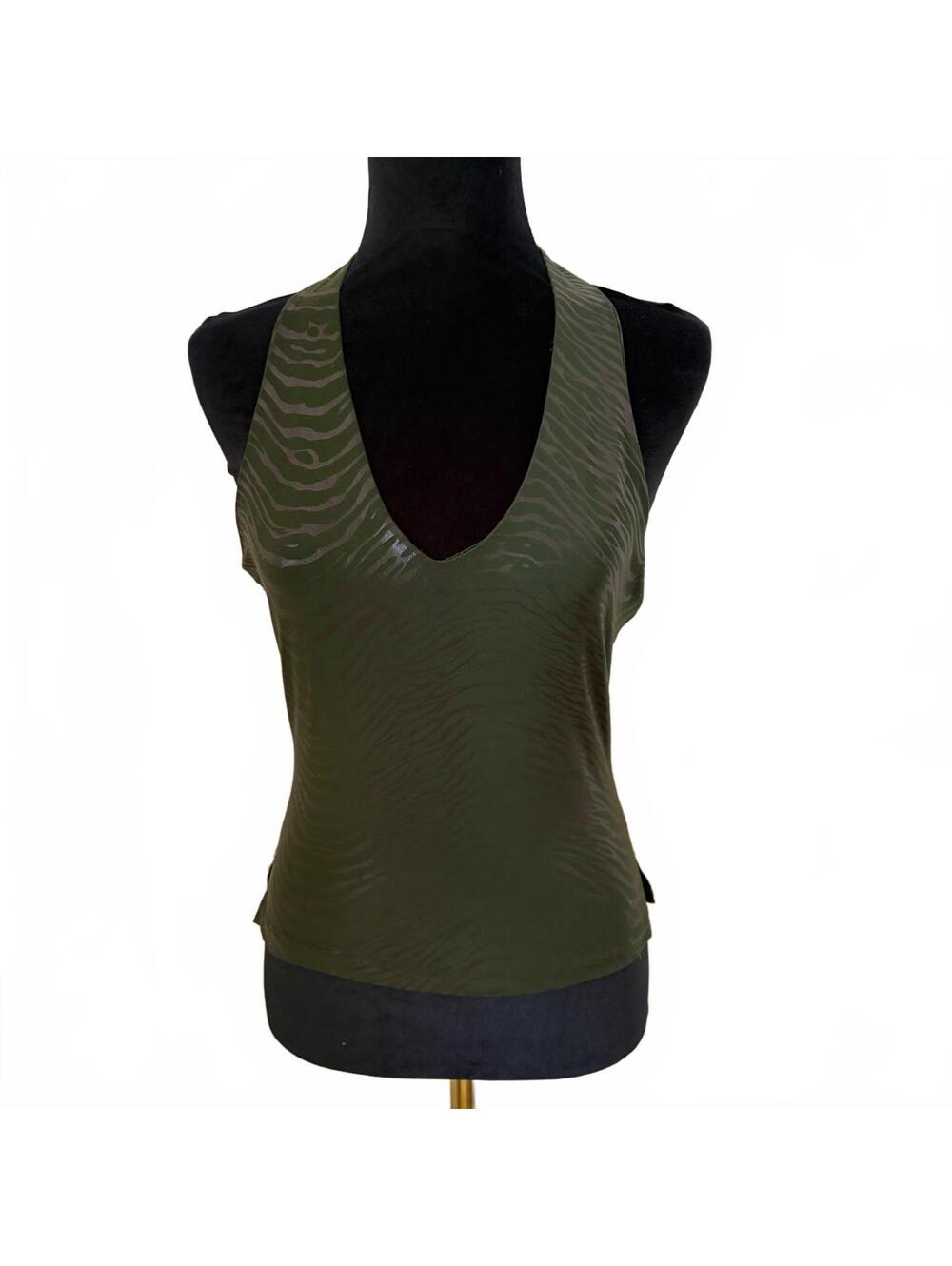 Vintage Y2K Zebra Halter Tank Top Animal Print Silvergate Green Women's Small